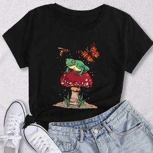 Mushroom and Butterfly Print Tee Size S